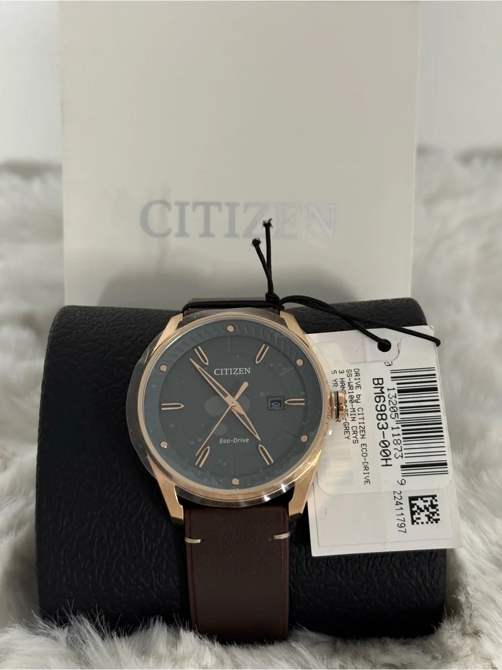 Citizen Eco-Drive Men’s Watch BM6983-00H Rose Gold Gray Dial NWT Box